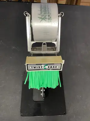 Used Crown Poly Used Crown Poly Pull N Pak Produce Bag Dispenser with Twist Ease Tie Dispenser and Stand Bag Machine Accessories Illinois US | Falcon Restaurant Supply #1375806