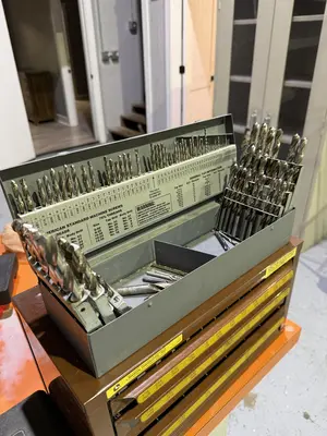 Lawson Products 3 Drawer Tool Organiser With Various End Mills, Black & Decker Drill Set & Box of