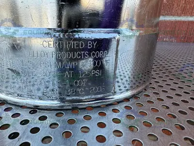USED ALLOY PRODUCTS 15 LITER STAINLESS STEEL VESSEL 125 PSI W/ 4.5" OPENING