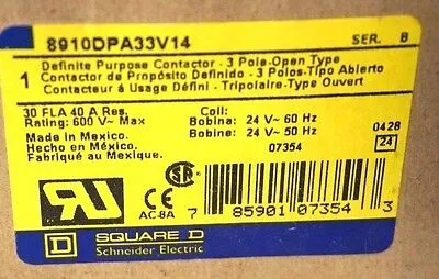 NEW SQUARE D 8910DPA33V14 DEFINATE PURPOSE CONTACTOR 3 POLE