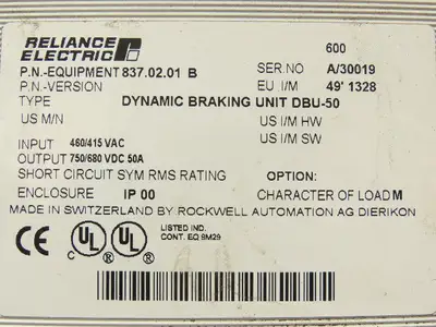 Reliance Electric 837.02.01B DBU-50 Dynamic Braking Unit 415/480V