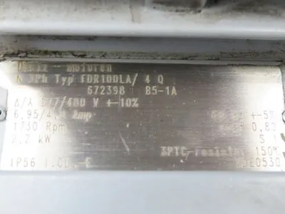Dietz/Stober S402SF0290D100K4 Gearmotor 60 RPM 2.2Kw 277/480V 3PH Hollow Shaft