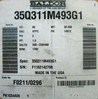 NEW BALDOR 35Q311M493G1 MOTOR 1.5HP 3PH 20-230/460V 1760 RPM
