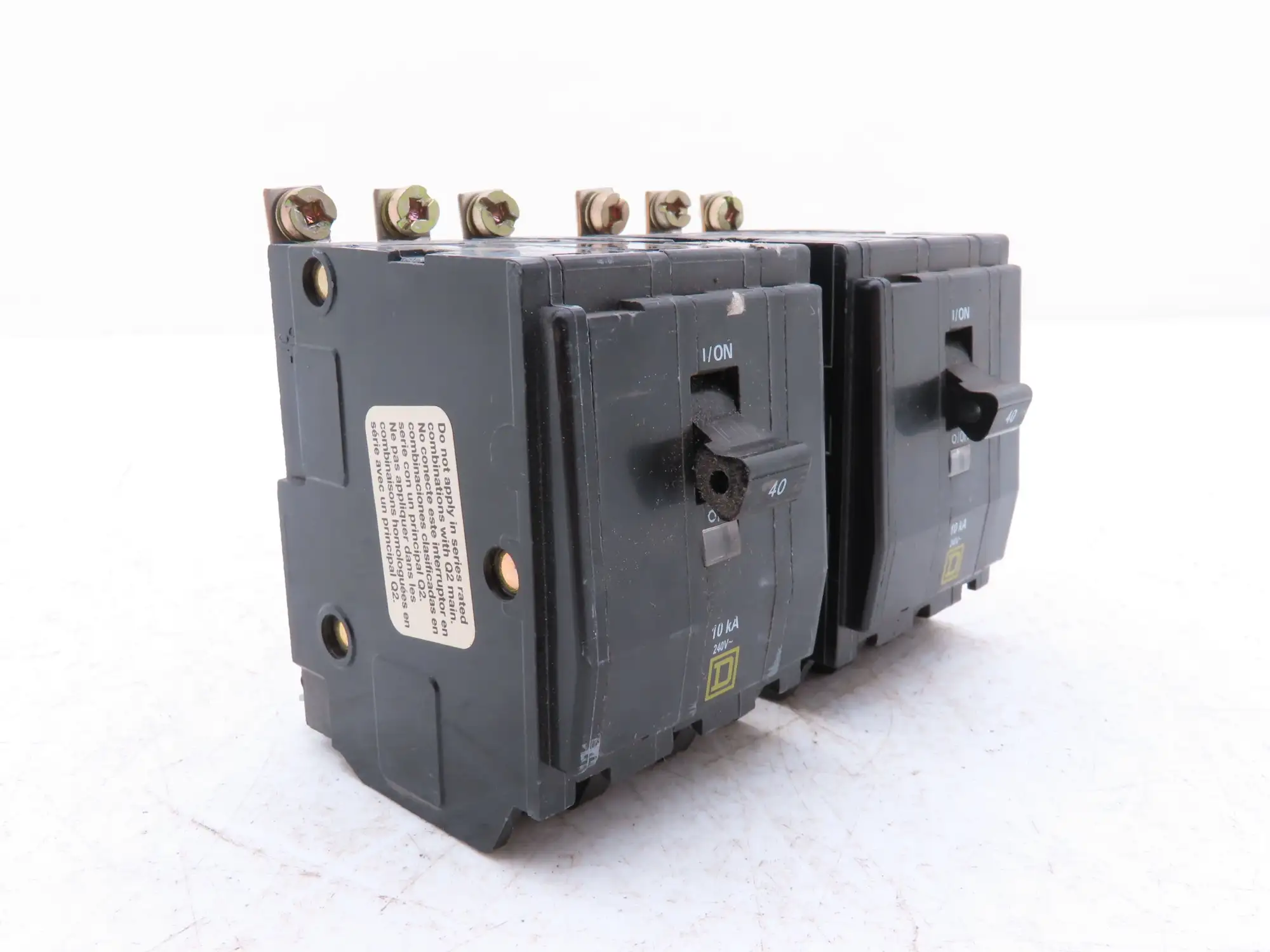 Square D QOB340 Bolt On Circuit Breaker 3 Pole 40A 240V Square Screws Lot of 2