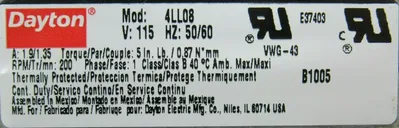 NEW DAYTON 4LL08 SHADED POLE GEARMOTOR 1/45HP 115V