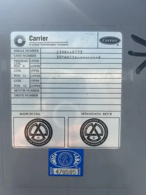 Carrier 39T Central Station Air-Handling Unit 33,000 CFM