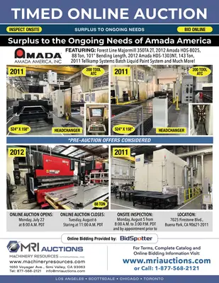 SURPLUS TO THE ONGOING NEEDS OF AMADA AMERICA Public Online Auction