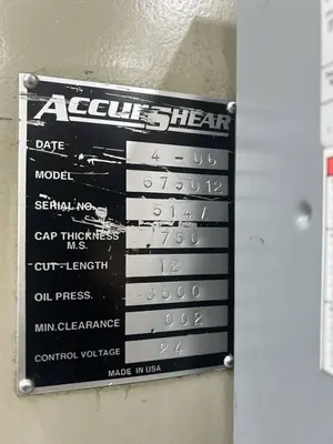 Used 2006 ACCURSHEAR 675012 Power Squaring Shears (Inch) Georgia US | The Equipment Hub #916702