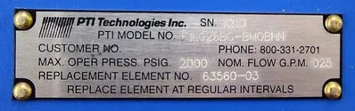PTI Technologies F1L025BC-BM0HN Valve 2000 PSI Max. New NIB