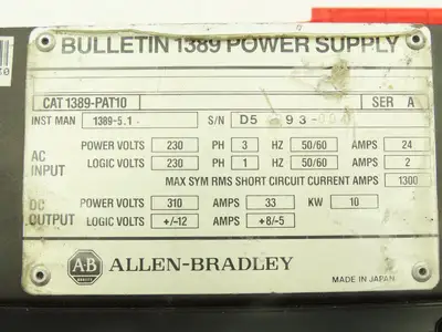 Allen Bradley 1389-PAT10 Power Supply 230VAC 3Ph Input 310VDC Output Ser A READ*