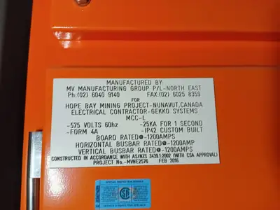 1200A Motor Control Center MCC, 575V, 1200A Bus, Form 4A, IP42 Enclosure