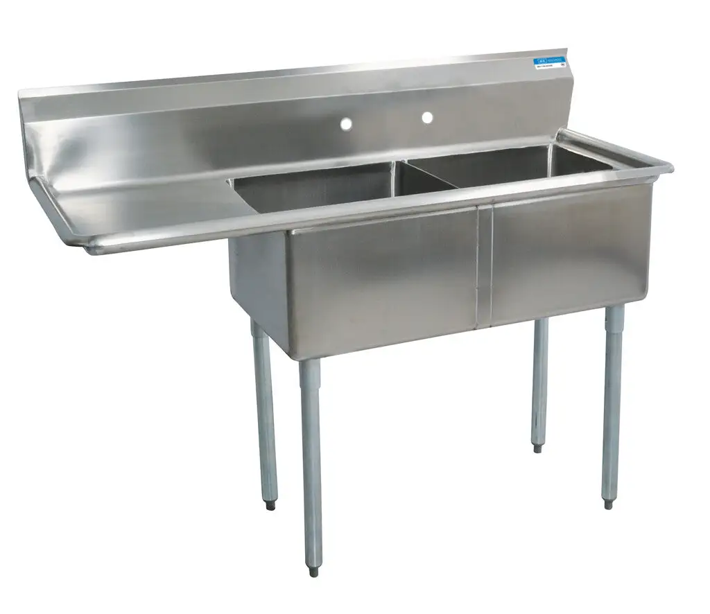 Compass 2 Compartments Sink w/ 18" Left Drainboard 18" x 18" x 12" D Bowl SS