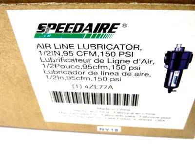 NEW SPEEDAIRE 4ZL77A AIRLINE LUBRICATOR 1/2INCH, 95CFM, 150PSI
