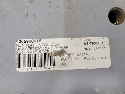 Nut Plate 205960016, 5 Ton Jack, OEM Stetson Ross Planer
