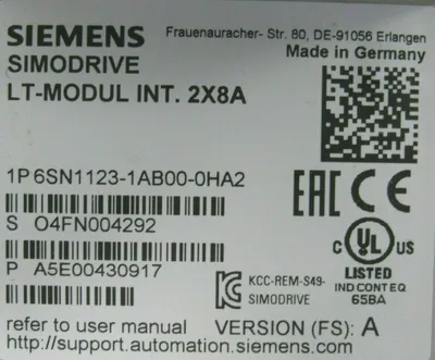 USED SIEMENS 6SN1123-1AB00-0HA2 SIMODRIVE LT-MODULE VER.A 6SN1118-1NH01-0AA1
