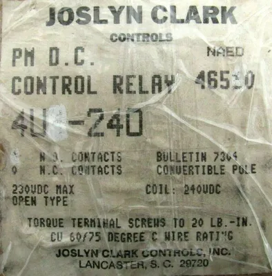 NEW JOSLYN CLARK 4U4-240 CONTROL RELAY 4U240
