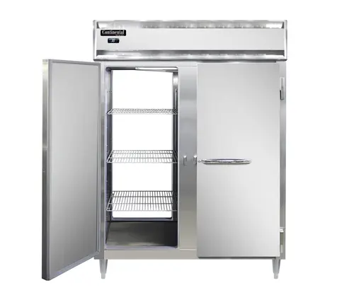 Continental D2RENPT 57" Two Section Pass Thru Refrigerator, (4) Left/right Hinge Solid Doors, Top Compressor, 115v