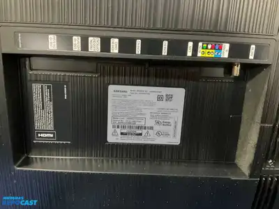 Samsung AC110 120V 50/60Hz 140W Television model #UN55NU7100FXZA measuring 49” x 28”
