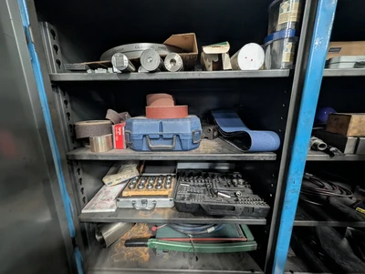 Stronghold 2-Door Material Locker 72" x 24" x 77-1/2"H; W/ Lathe & some Mill tooling