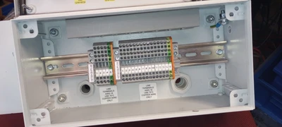 RITTAL JUNCTION BOX + CONTACT & TERMINAL BLOCKS + EMERGENCY  STOPS+  3  PUSH BUT