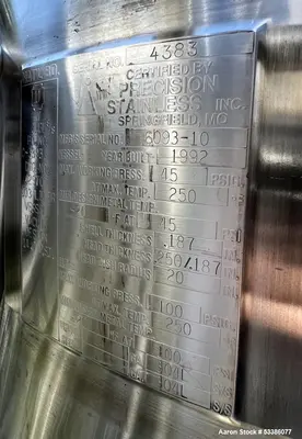 Used Precision Stainless Vertical Stainless Steel Jacketed Tank – With Casters