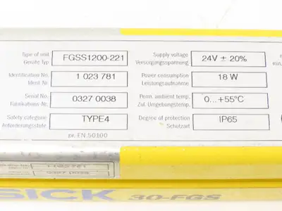 Sick FGSS1200-221 Safety Light Curtain Transmitter 1200mm x 18m
