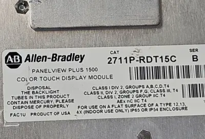 Allen Bradley 2711P-RDT15C Ser C Panelview Plus 1500 + 2711P-RP7A (BIN1.4.3)