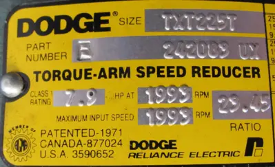 NEW DODGE TXT225T TORQUE ARM SPEED REDUCER 23.45:1 E 242083 UX