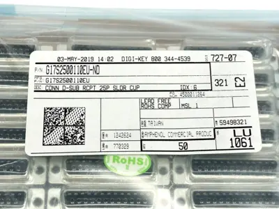 G17S2500110EU | Amphenol  D-Sub Standard Connectors 25P Fixed Precision TRAY OF 50 - New