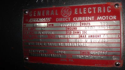 GE 60 hp, 850/2340 rpm, 500 volt DC motor