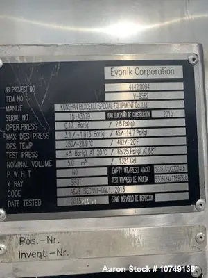Used 11,360 Gallon Kunshan Bexcelle 316L Stainless Steel Pressure Vessel – Full Vacuum, 45 PSI