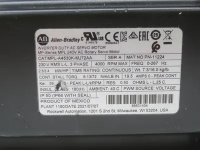 Used ALLEN BRADLEY MPL-A4530K-MJ72AA 11224 Servo Motors Texas US | Aucto #1306974