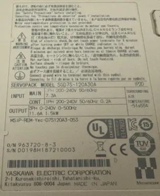 USED YASKAWA SGD7S-120A30A SERVOPACK DRIVE 200V SGD7S120A30A