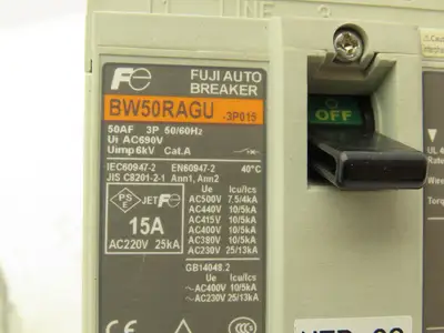 Fuji BW50RAGU3P015 3-Pole Auto Circuit Breaker 15A 500V 3Ph Molded Case Lot of 3