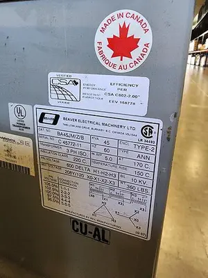 USED BEAVER ELECTRICAL MACHINERY BA45JM/Z/B