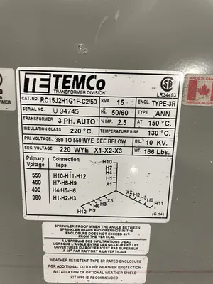 Temco MG-12 Rotary Frequency Converter 60Hz 50/60Hz 3PH 1/3PH 480V