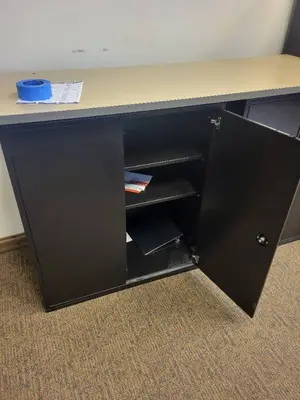 Black Metal Storage Cabinets with Countertop - 2 Units, 36"W x 20"D x 41.5"H Each, Top: 66"W x 24"D