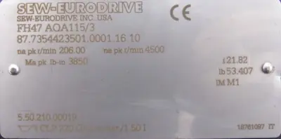 NEW SEW EURODRIVE FH47 AOA115/3 GEAR REDUCER FH47AOA1153