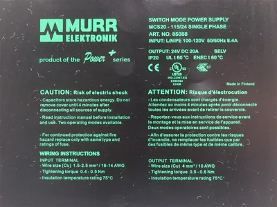 Murr Electronik MCS20-115/24 Single Plase Switch Mode Power Supply 24VDC Used