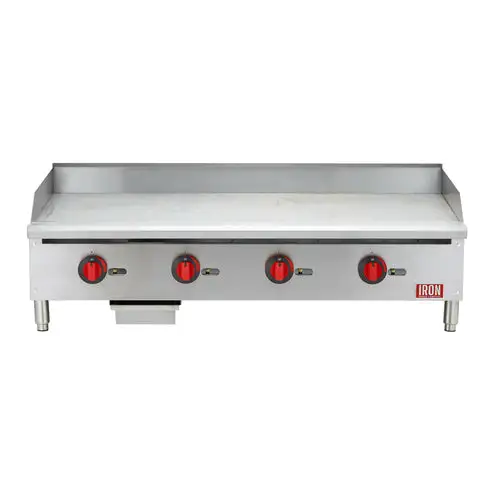 Iron Range Commercial Griddle, Natural Gas, Countertop, 48"W, Manual Controls, 48"W X 21"D