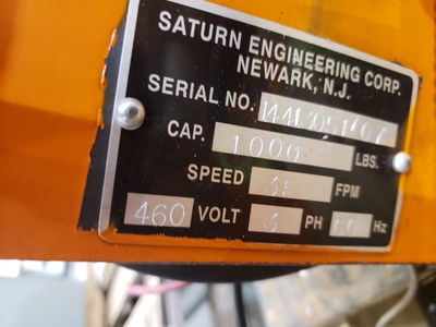 Saturn Engineering  1000lb Cap 35fpm 460V 3PH 60Hz
