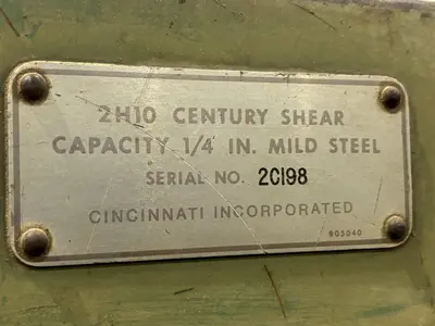 10' x 1/4" CINCINNATI MODEL #2H10 HYDRAULIC POWER SHEAR: STOCK #22535