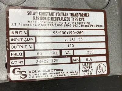 Used SOLA 23-22-125 Miscellaneous Equipment (Electrical & Power) | Surplus Asset Holdings #1195804