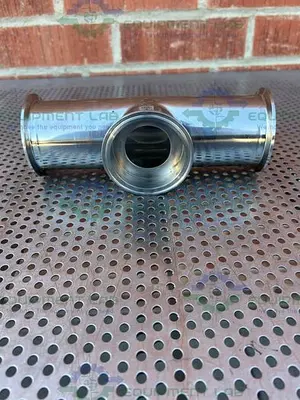 USED 3 WAY STAINLESS STEEL TEE W/ 3" SANITARY FITTINGS & 3" CENTER