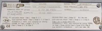 NEW BAILEY PTPGF71020E0010 PRESSURE TRANSMITTER 0-30PSI