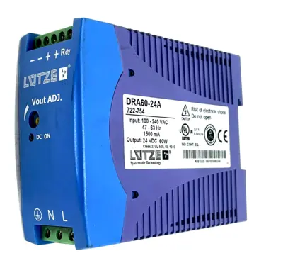 NEW LUTZE 722-754 POWER SUPPLY 100-240VAC 47-63HZ DRA60-24A 722754