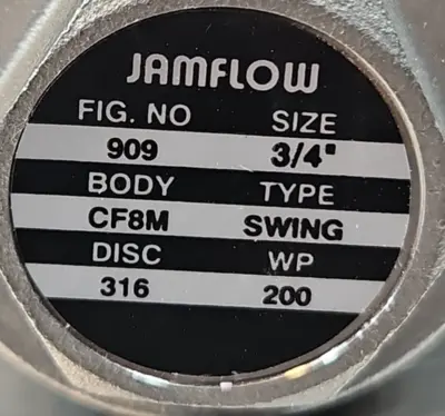 Jamflow 909 Stainless Steel Check Valve 3/4"-200 loc4E37