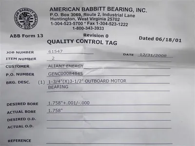 American Babbit Bearing Inc. Outboard Motor Bearing 1-3/4" x 3-1/2" New