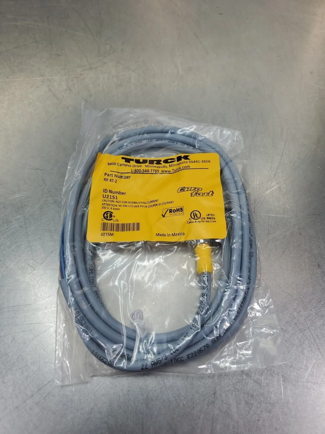 TURCK RK 4T-2 (U2151) 250V 4A PLC Cable. 5D-16