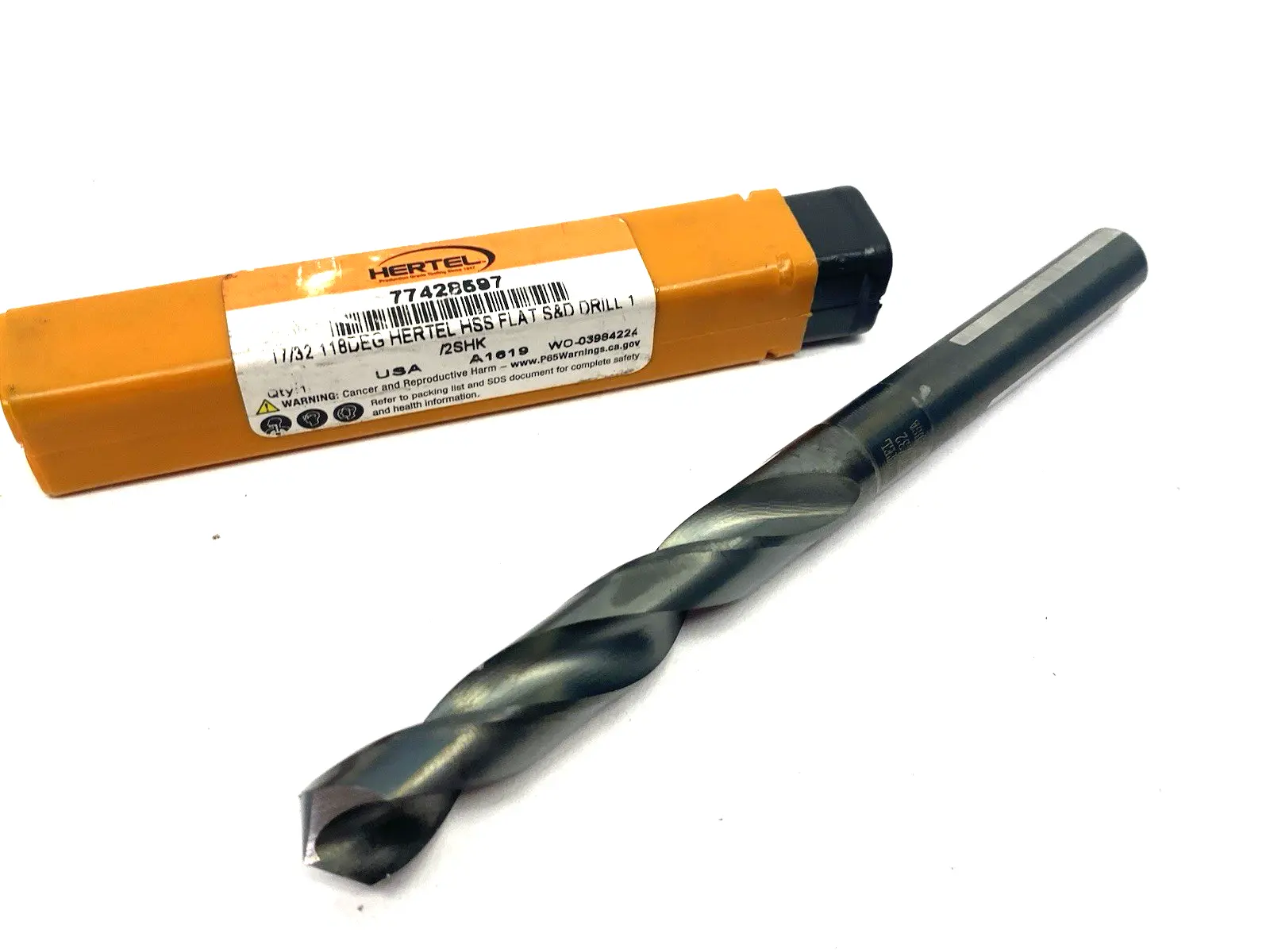 USED HERTEL REDUCED SHANK DRILL BIT: 17/32" DIA, 1/2" SHANK DIA, 118 DEG